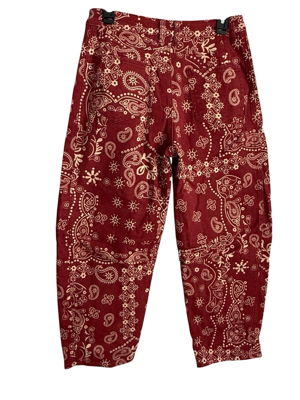 Boutique Red Bandana Paisley Printed Wide Leg Barrel Jeans - Picture 4 of 11
